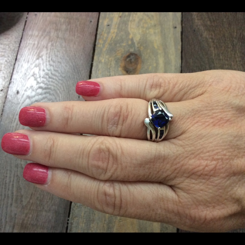 Ring, Sterling Silver and Sapphire, Size 6.5